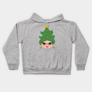 Retro Christmas Tree Cute Beehive Hair Kids Hoodie